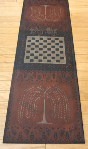 Primtive Willow Gameboard Floorcloth #2 in Spanish Red