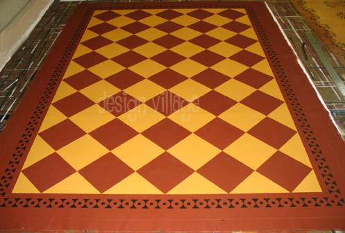 Diamonds with Bump Tavern Border Floorcloth