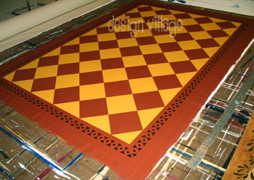Diamonds with Bump Tavern Border Floorcloth
