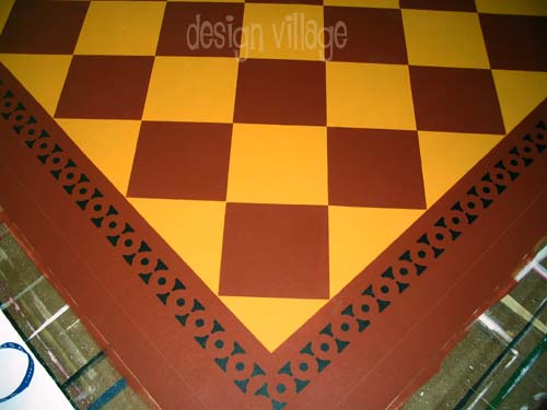 Diamonds with Bump Tavern Border Floorcloth