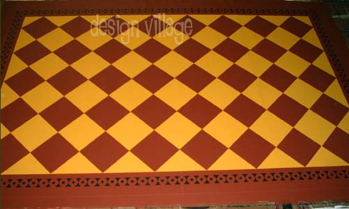 Diamonds with Bump Tavern Border Floorcloth