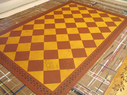Diamonds with Bump Tavern Border Floorcloth