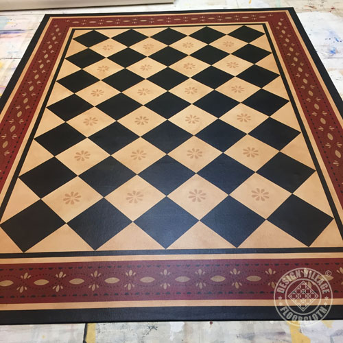 Diamonds with Farnum House border floorcloth