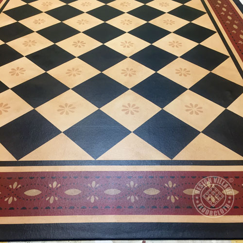 Diamonds with Farnum House border floorcloth