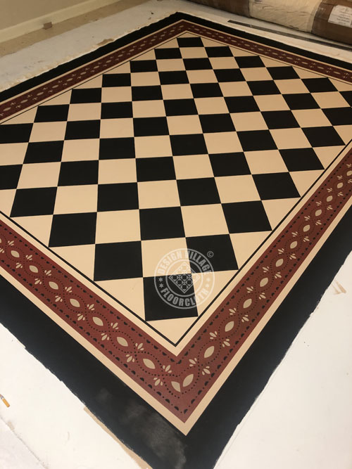 Diamonds with Farnum House border floorcloth