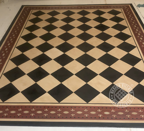 Diamonds with Farnum House border floorcloth