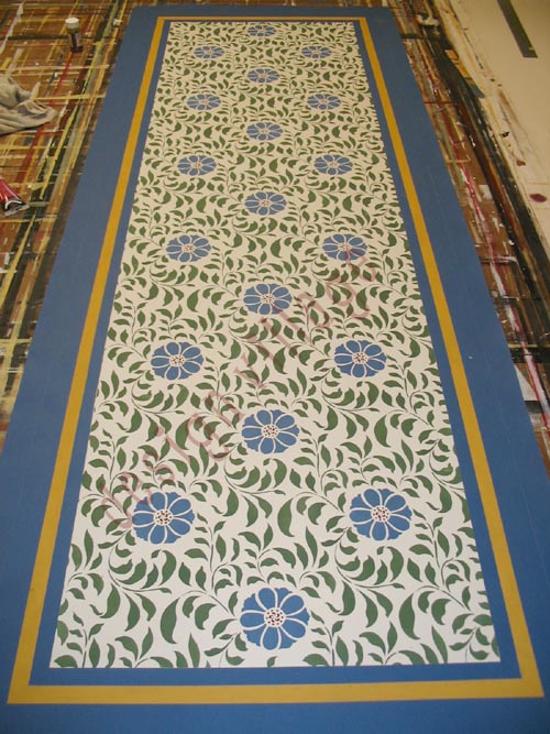 Valley of Flowers Floorcloth after stenciling