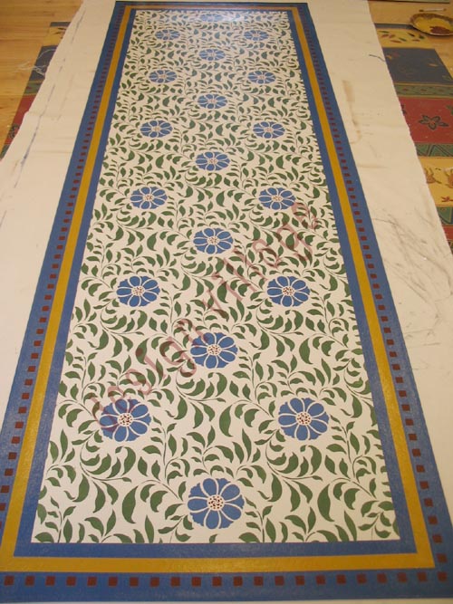 Valley of Flowers Floorcloth after stenciling