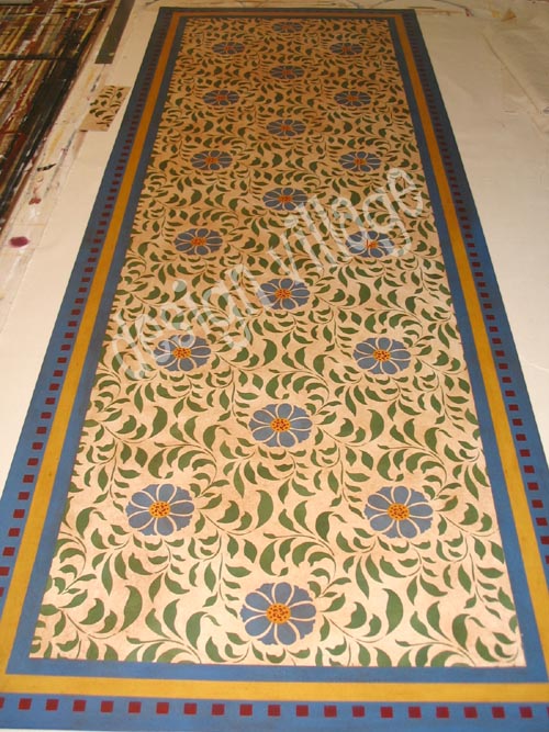 Valley of Flowers Floorcloth after stenciling