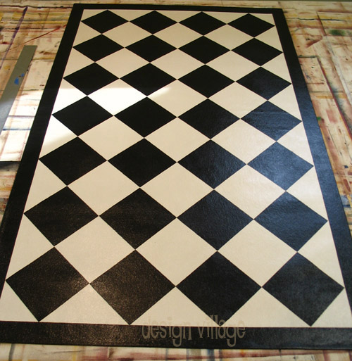 Black and White Diamond Pattern Floorcloth