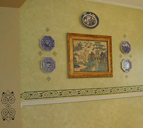 Wall Decorated With Blue and White China