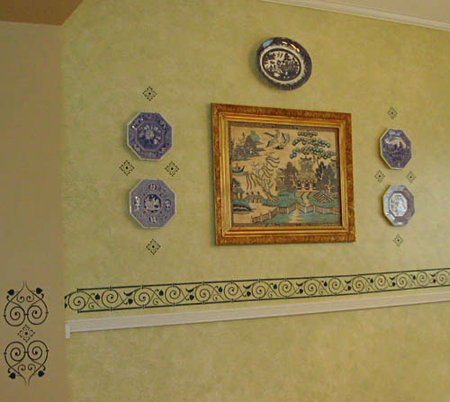 Wall Decorated With Blue and White China