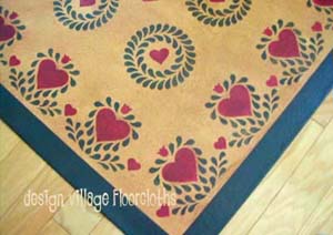 Hearts & Feathers Wreath Floorcloth