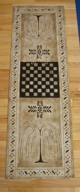 Design: Primtive Willow Gameboard Floorcloth #3 in Pearl Essence