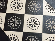 Black and White Diamonds with Lunenburg Motif floorcloth